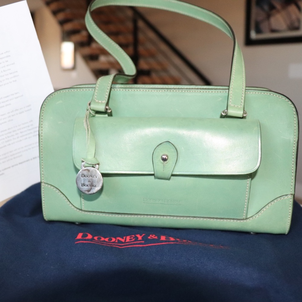 Dooney & Bourke Small East West Zip w/ Front Pocket Mint Green - Alto - Italian